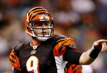 NEW ORLEANS - AUGUST 14:  Quarterback Carson Palmer #9 of the Cincinnati Bengals gestures during action against the New Orleans Saints in a preseason game on August 14, 2009 at the Superdome in New Orleans, Louisiana. (Photo by Chris Graythen/Getty Images)