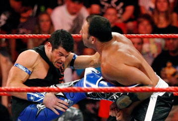 LAS VEGAS - AUGUST 24:  Wrestlers Evan Bourne (L) kicks Chavo Guerrero during the WWE Monday Night Raw show at the Thomas & Mack Center August 24, 2009 in Las Vegas, Nevada.  (Photo by Ethan Miller/Getty Images)