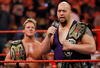 LAS VEGAS - AUGUST 24:  Wrestlers and tag team partners Chris Jericho (L) and Big Show appear in the ring during the WWE Monday Night Raw show at the Thomas & Mack Center August 24, 2009 in Las Vegas, Nevada.  (Photo by Ethan Miller/Getty Images)