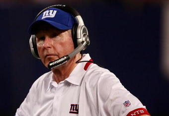 EAST RUTHERFORD, NJ - AUGUST 17: Head coach Tom Coughlin of the New York Giants watches his team play against the Carolina Panthers during a preseason NFL game on August 17, 2009 at Giants Stadium in East Rutherford, New Jersey. (Photo by Jared Wickerham/Getty Images)