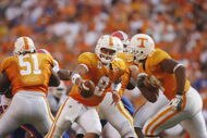 KNOXVILLE, TN - SEPTEMBER 20: Quarterback Jonathan Crompton #8 of the Tennessee Volunteers hands off the ball against the Florida Gators at Neyland Stadium on September 20, 2008 in Knoxville, Tennessee.  (Photo by Streeter Lecka/Getty Images)