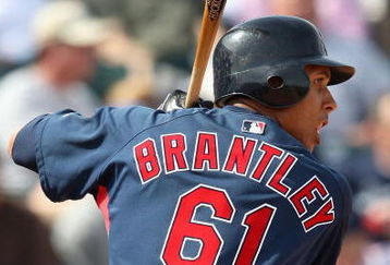 GOODYEAR , AZ - MARCH 06:  Michael Brantley #61 of the Cleveland Indians bats against the Milwaukee Brewers during the spring training game at Goodyear Ballpark on March 6, 2009 in Goodyear, Arizona. The Brewers defeated the Indians 17-7.  (Photo by Christian Petersen/Getty Images)