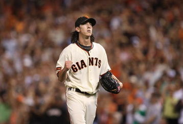 SAN FRANCISCO - AUGUST 28:  Tim Lincecum #55 of the San Francisco Giants celebrates in the 8th inning against the Colorado Rockies during a Major League Baseball game at AT&T Park on August 28, 2009 in San Francisco, California.  (Photo by Jed Jacobsohn/Getty Images)
