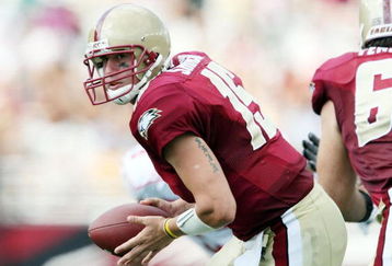 CHESTNUT HILL, MA - SEPTEMBER 05:  Dave Shinskie #15 of the Boston College Eagles rolls back in the first half against the Northeastern Huskies on September 5, 2009 at Alumni Stadium in Chestnut Hill, Massachusetts.  (Photo by Elsa/Getty Images)