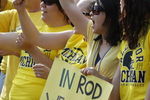 ANN ARBOR, MI - SEPTEMBER 05:  A fan in the student section holds up a sign supporting head coach Rich Rodriguez during a game between the Western Michigan Broncos and the Michigan Wolverines on September 5, 2009 at Michigan Stadium in Ann Arbor, Michigan. Michigan won the game 31-7.  (Photo by Gregory Shamus/Getty Images)