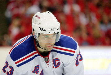WASHINGTON - APRIL 24:  Chris Drury #23 of the New York Rangers during looks on prior to a face off against the Washington Capitals Game Five of the Eastern Conference Quarterfinal Round of the 2009 Stanley Cup Playoffs on April 24, 2009 at the Verizon Center in Washington,  DC.  (Photo by Len Redkoles/Getty Images)