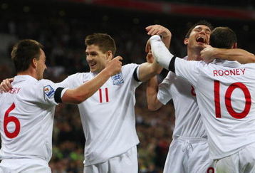 LONDON - APRIL 01:  John Terry (L) of England celebrates scoring his goal with Steven Gerrard, Frank Lampard and Wayne Rooney during the FIFA 2010 World Cup Group 6 Qualifying match between England and Ukraine at Wembley Stadium on April 1, 2009 in London, England.  (Photo by Ryan Pierse/Getty Images)