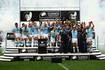 LONDON, ENGLAND - MAY 16:  Leicester Tigers players celebrate as they lift the Guiness Premiership Trophy following the Guiness Premiership Final between Leicester Tigers and London Irish at Twickenham Stadium on May 16, 2009 in London, England.  (Photo by Richard Heathcote/Getty Images)