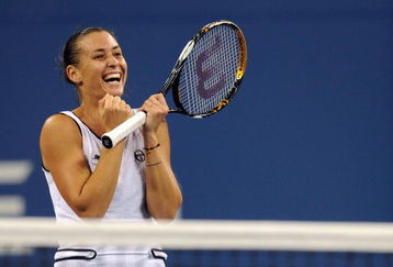 NEW YORK - SEPTEMBER 06:  Flavia Pennetta of Italy celebrates after defeating Vera Zvonareva of Russia during day seven of the 2009 U.S. Open at the USTA Billie Jean King National Tennis Center on September 6, 2009 in the Flushing neighborhood of the Queens borough of New York City.  (Photo by Michael Heiman/Getty Images)