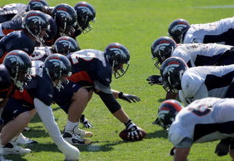 ENGLEWOOD, CO - JULY 29:  The Denver Broncos take the field for morning practice during Training Camp at their training facility on July 29, 2008 in Englewood, Colorado.  (Photo by Doug Pensinger/Getty Images)