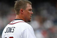 ATLANTA - AUGUST 01:  Chipper Jones #10 of the Atlanta Braves against the Los Angeles Dodgers on August 1, 2009 at Turner Field in Atlanta, Georgia.  (Photo by Kevin C. Cox/Getty Images)