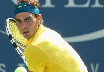 NEW YORK - SEPTEMBER 06:  Rafael Nadal of Spain lines up a shot against Nicolas Almagro of Spain during day seven of the 2009 U.S. Open at the USTA Billie Jean King National Tennis Center on September 6, 2009 in the Flushing neighborhood of the Queens borough of New York City.  (Photo by Jim McIsaac/Getty Images)