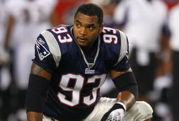 FOXBORO, MA - AUGUST 7: Richard Seymour #93 of the New England Patriots looks on while resting on his right knee against the Baltimore Ravens during the preseason game at Gillette Stadium on August 7, 2008 in Foxboro, Massachusetts. (Photo by Jim Rogash/Getty Images)