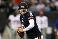 CHICAGO - AUGUST 22: Quarterback Jay Cutler #6 of the Chicago Bears looks to pass against the New York Giants during their preseason NFL game at Soldier Field on August 22, 2009 in Chicago, Illinois.  (Photo by Jonathan Daniel/Getty Images)