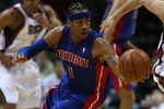 MILWAUKEE - FEBRUARY 07: Allen Iverson #1  of the Detroit Pistons turns upcourt after stealing the ball against the Milwaukee Bucks on February 7, 2009 at the Bradley Center in Milwaukee, Wisconsin. NOTE TO USER: User expressly acknowledges and agreees that, by downloading and/or using this Photograph, User is consenting to the terms and conditions of the Getty Images License Agreement. (Photo by Jonathan Daniel/Getty Images)