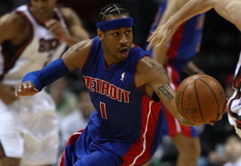 MILWAUKEE - FEBRUARY 07: Allen Iverson #1  of the Detroit Pistons turns upcourt after stealing the ball against the Milwaukee Bucks on February 7, 2009 at the Bradley Center in Milwaukee, Wisconsin. NOTE TO USER: User expressly acknowledges and agreees that, by downloading and/or using this Photograph, User is consenting to the terms and conditions of the Getty Images License Agreement. (Photo by Jonathan Daniel/Getty Images)