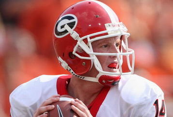 STILLWATER, OK - SEPTEMBER 05:  Quarterback Joe Cox #14 of the Georgia Bulldogs drops back to pass during the college football game against the Oklahoma State Cowboys at Boone Pickens Stadium on September 5, 2009 in Stillwater, Oklahoma.  The Cowboys defeated the Bulldogs 24-10.  (Photo by Christian Petersen/Getty Images)
