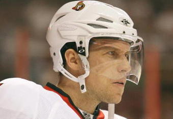 PHILADELPHIA - FEBRUARU 12:  Dany Heatley #15 of the Ottawa Senators looks on during the game against the Philadelphia Flyers at the Wachovia Center on February 12, 2009 in Philadelphia, Pennsylvania. (Photo by: Nick Laham/Getty Images)