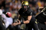 BOULDER, CO - OCTOBER 04:  Quarterback Cody Hawkins #7 of the Colorado Buffaloes runs the offense against the Texas Longhorns at Folsom Field on October 4, 2008 in Boulder, Colorado. Texas defeated Colorado 38-14.  (Photo by Doug Pensinger/Getty Images)