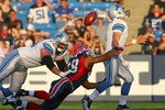 ORCHARD PARK, NY - SEPTEMBER 03: Aaron Mabin #58 of the Buffalo Bills strips the ball from Matthew Stafford #9 of the Detroit Lions  at Ralph Wilson Stadium on September 3, 2009 in Orchard Park, New York.  (Photo by Rick Stewart/Getty Images)