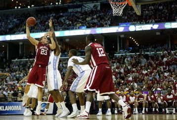 MEMPHIS, TN - MARCH 29:  Blake Griffin #23 of the Oklahoma Sooners goes up for a shot against Deon Thompson #21 of the North Carolina Tar Heels during the NCAA Men's Basketball Tournament South Regional Final at the FedExForum on March 29, 2009 in Memphis, Tennessee. The Tar Heels defeated the Sooners 72-60 to advance to the Final Four.  (Photo by Joe Murphy/Getty Images)