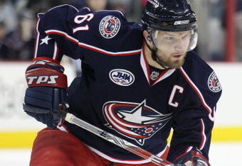 COLUMBUS, OHIO - APRIL 23:  Rick Nash #61 of the Columbus Blue Jackets skates against the Detroit Red Wings during Game Four of the Western Conference Quarterfinals of the 2009 Stanley Cup Playoffs on April 23, 2009 at the Nationwide Arena in Columbus, Ohio. The Red Wings defeated the Blue Jackets 6-5 on a late goal by Johan Franzen to eliminate the Blue Jackets 4 games to 0. (Photo by Claus Andersen/Getty Images