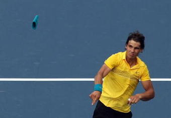 NEW YORK - SEPTEMBER 06:  Rafael Nadal of Spain throws his sweatband into the audience after his match against Nicolas Almagro of Spain during day seven of the 2009 U.S. Open at the USTA Billie Jean King National Tennis Center on September 6, 2009 in the Flushing neighborhood of the Queens borough of New York City.  (Photo by Nick Laham/Getty Images)