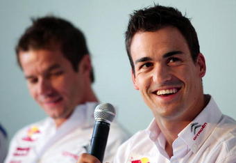 SYDNEY, AUSTRALIA - AUGUST 31:  Dani Sordo (R) of Spain of the Citroen Total World Rally team speaks to the media during a Rally Australia press conference at The Rocks on August 31, 2009 in Sydney, Australia.  (Photo by Matt King/Getty Images)