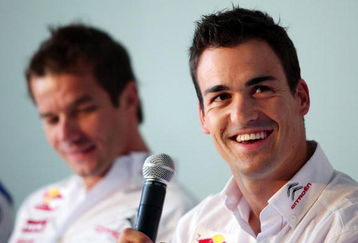 SYDNEY, AUSTRALIA - AUGUST 31:  Dani Sordo (R) of Spain of the Citroen Total World Rally team speaks to the media during a Rally Australia press conference at The Rocks on August 31, 2009 in Sydney, Australia.  (Photo by Matt King/Getty Images)