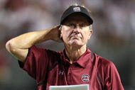 RALEIGH, NC - SEPTEMBER 03:  Head coach Steve Spurrier of the South Carolina Gamecocks watches on from the sidelines against the North Carolina State Wolfpack during their game at Carter-Finley Stadium on September 3, 2009 in Raleigh, North Carolina.  (Photo by Streeter Lecka/Getty Images)