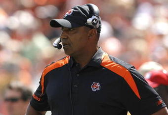 CINCINNATI - SEPTEMBER 14:  Marvin Lewis head coach of the Cincinnati Bengals watches his team against the Tennessee Titans during the second quarter of their NFL game September 14, 2008 at Paul Brown Stadium in Cincinnati, Ohio. The Titans defeated the Bengals 24-7.  (Photo by Matt Sullivan/Getty Images)