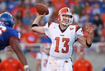 BOISE , ID - SEPTEMBER 13:  Quarterback Tyler Sheehan #13 of the Bowling Green Falcons throws the ball against the Boise State Broncos at Bronco Stadium on September 13, 2008 in Boise, Idaho.  (Photo by Jonathan Ferrey/Getty Images)