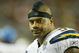ATLANTA - AUGUST 29: Linebacker Shawn Merriman #56 of the San Diego Chargers sports a blue mohawk during the game against the Atlanta Falcons at the Georgia Dome on August 29, 2009 in Atlanta, Georgia. The Falcons beat the Chargers 27-24. (Photo by Mike Zarrilli/Getty Images)