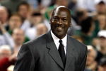 DETROIT - APRIL 06:  Michael Jordan is announced as a member of the 2009 Hall-of-Fame class at halftime of the Michigan State Spartans and the North Carolina Tar Heels during the 2009 NCAA Division I Men's Basketball National Championship game at Ford Field on April 6, 2009 in Detroit, Michigan.  (Photo by Streeter Lecka/Getty Images)