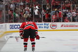 NEWARK, NJ - APRIL 28: A dejected Brian Gionta #14 of the New Jersey Devils leaves the ice after losing to the Carolina Hurricanes in Game Seven of the Eastern Conference Semifinal Round of the 2009 Stanley Cup Playoffs at the Prudential Center on April 28, 2009 in Newark, New Jersey. The Hurricanes defetaed the Devils 4-3. (Photo by Bruce Bennett/Getty Images)