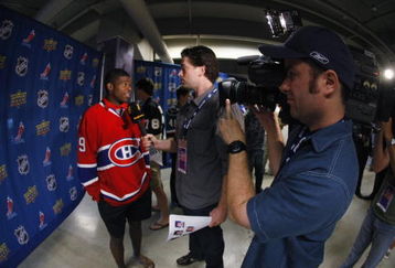 MISSISSAUGA, CANADA - AUGUST 26:  P.K. Subban of the Montreal Canadiens does an interview during the Upper Deck NHL Rookie Debut on August 26, 2009 at the Hershey Centre in Mississauga, Ontario.  (Photo By Dave Sandford/Getty Images)