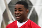 SANTA CLARA, CA - MAY 01:  Michael Crabtree #15 of the San Francisco 49ers looks on at practice during the 49ers Minicamp at their training facilities on May 1, 2009 in Santa Clara, California. Crabtree was the 49ers first round draft pick.  (Photo by Jed Jacobsohn/Getty Images)
