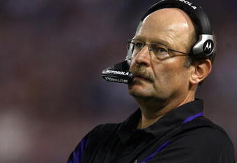 MINNEAPOLIS - SEPTEMBER 14:  Minnesota Vikings head coach Brad Childress looks on from the sideline during the game against the Indianapolis Colts at the Metrodome on September 14, 2008 in Minneapolis, Minnesota. The Colts defeated the Vikings 18-15.  (Photo by Jeff Gross/Getty Images)