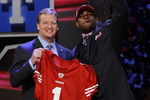 NEW YORK - APRIL 25:  NFL Commissioner Roger Goodell poses with with San Francisco 49ers #10 draft pick Michael Crabtree at Radio City Music Hall for the 2009 NFL Draft on April 25, 2009 in New York City  (Photo by Jeff Zelevansky/Getty Images)