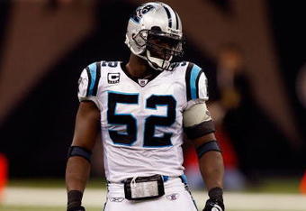 NEW ORLEANS - DECEMBER 28:  Jon Beason #52 of the Carolina Panthers looks on during the game against the New Orleans Saints on December 28, 2008 at the Superdome in New Orleans, Louisiana.  (Photo by Chris Graythen/Getty Images)