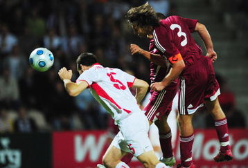 RIGA, LATVIA - SEPTEMBER 09:  Vitalijs Astafjevs of Latvia heads his team's 2nd goal during the FIFA 2010 World Cup Group 2 Qualifier between Latvia and Switzerland at the Skonto stadium on September 9, 2009 in Riga, Latvia.  (Photo by Mike Hewitt/Getty Images)