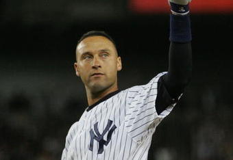 NEW YORK - SEPTEMBER 09:  Derek Jeter #2 of the New York Yankees acknowledges the crowd after hitting a single in the 7th inning against the Tampa Bay Rays during the game on September 9, 2009 at Yankee Stadium in the Bronx borough of New York City. Jeter's hit ties Lou Gehrig's all-time club record of 2,721 hits. (Photo by Jared Wickerham/Getty Images)