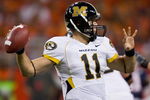 ST. LOUIS, MO - SEPTEMBER 5: Blaine Gabbert #11 of the University of Missouri Tigers passes against the University of Illinois Fighting Illini during the State Farm Arch Rivalry on September 5, 2009 at the Edward Jones Dome in St. Louis, Missouri.  The Tigers beat the Fighting Illini 37-9.  (Photo by Dilip Vishwanat/Getty Images)