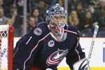 COLUMBUS, OHIO - APRIL 23:  Steve Mason #1 of the Columbus Blue Jackets keeps his eye on the play against the Detroit Red Wings during Game Four of the Western Conference Quarterfinals of the 2009 Stanley Cup Playoffs on April 23, 2009 at the Nationwide Arena in Columbus, Ohio. The Red Wings defeated the Blue Jackets 6-5 on a late goal by Johan Franzen to eliminate the Blue Jackets 4 games to 0. (Photo by Claus Andersen/Getty Images