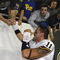 TAMPA, FL - OCTOBER 2: Quarterback Bill Stull #11 of the Pittsburgh Panthers celebrates with fans an upset win against the University of South Florida Bulls at Raymond James Stadium on October 2, 2008 in Tampa, Florida. (Photo by Al Messerschmidt/Getty Images)