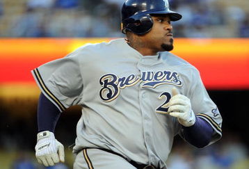 LOS ANGELES, CA - AUGUST 5:  Prince Fielder #28 of the Milwaukee Brewers grounds out against the Los Angeles Dodgers during the first inning at Dodger Stadium August 5, 2009 in Los Angeles, California.  (Photo by Harry How/Getty Images)