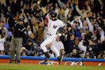 31 Oct 2001:  Derek Jeter #2 of the New York Yankees celebrates his game winning home run in the 11th inning against the Arizona Diamondbacks during game four of the Major League Baseball World Series at Yankee Stadium in New York, New York. The Yankees won 4-3. DIGITAL IMAGE. Mandatory Credit: Al Bello/ALLSPORT