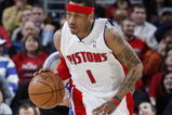 CLEVELAND - FEBRUARY 22:  Allen Iverson #1 of the Detroit Pistons brings the ball up court against the Cleveland Cavaliers on February 22, 2009 at the Quicken Loans Arena in Cleveland, Ohio. Cleveland won the game 99-78. NOTE TO USER: User expressly acknowledges and agrees that, by downloading and or using this photograph, User is consenting to the terms and conditions of the Getty Images License Agreement.  (Photo by Gregory Shamus/Getty Images)