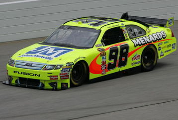 HAMPTON, GA - SEPTEMBER 05:  Paul Menard, driver of the #98 Johns Manville/Menards Ford, practices for the NASCAR Sprint Cup Series Pep Boys Auto 500 at Atlanta Motor Speedway on September 5, 2009 in Hampton, Georgia.  (Photo by Todd Warshaw/Getty Images)