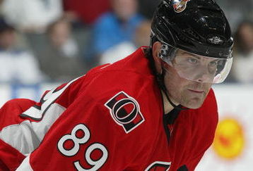 TORONTO - APRIL 11:  Mike Comrie #89 of the Ottawa Senators waits for a faceoff in a game against the Toronto Maple Leafs on April 11, 2009 at the Air Canada Centre in Toronto, Ontario. The Leafs defeated the Senators on the strength of a 3 goal performance by Boyd Devereaux #22. (Photo by Claus Andersen/Getty Images) 